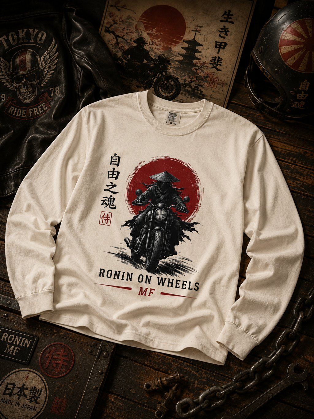 Samurai Motorcycle Long Sleeve | Ronin on Wheels Tee