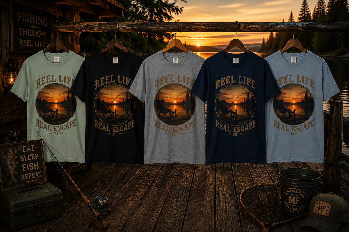 T-shirt de pêche Reel Life Real Escape | T-shirt vintage de pêcheur en lac