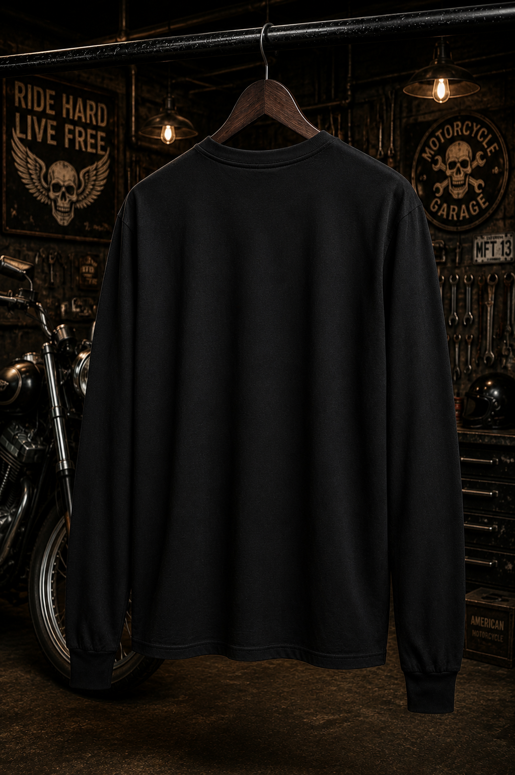 Born to Ride Long Sleeve Shirt | Winged Motorcycle Wheel Tee | Vintage Biker Shirt