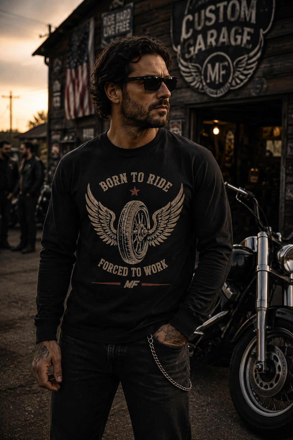 Born to Ride Long Sleeve Shirt | Winged Motorcycle Wheel Tee | Vintage Biker Shirt