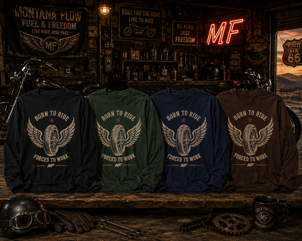 Born to Ride Long Sleeve Shirt | Winged Motorcycle Wheel Tee | Vintage Biker Shirt