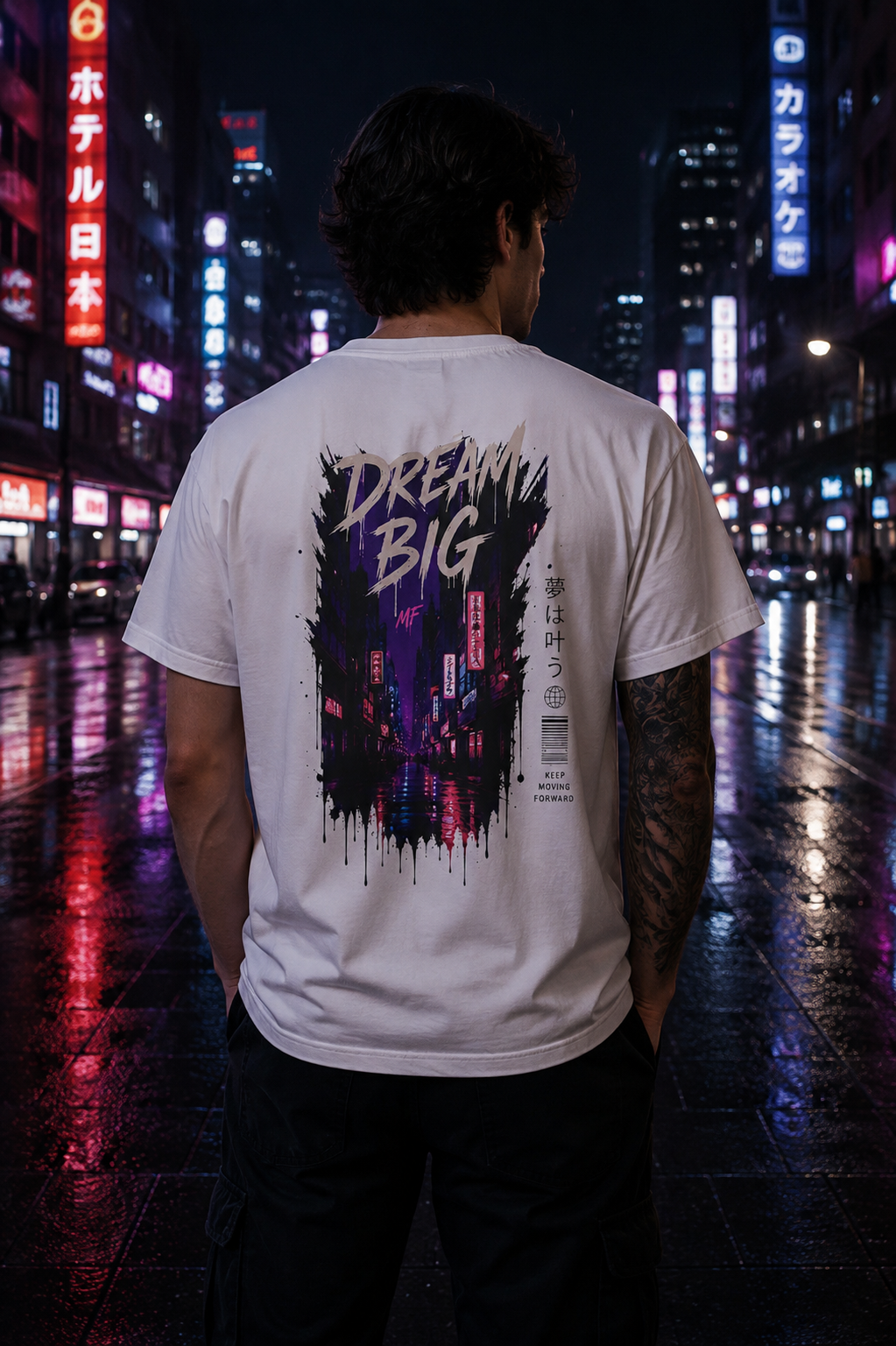 Dream Big T-Shirt | Japanese Neon City Streetwear | Urban Night Graphic Tee