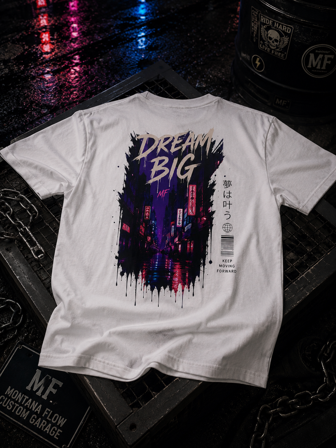 Dream Big T-Shirt | Japanese Neon City Streetwear | Urban Night Graphic Tee