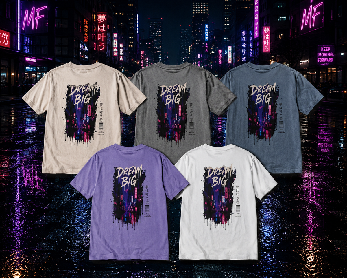 Dream Big T-Shirt | Japanese Neon City Streetwear | Urban Night Graphic Tee