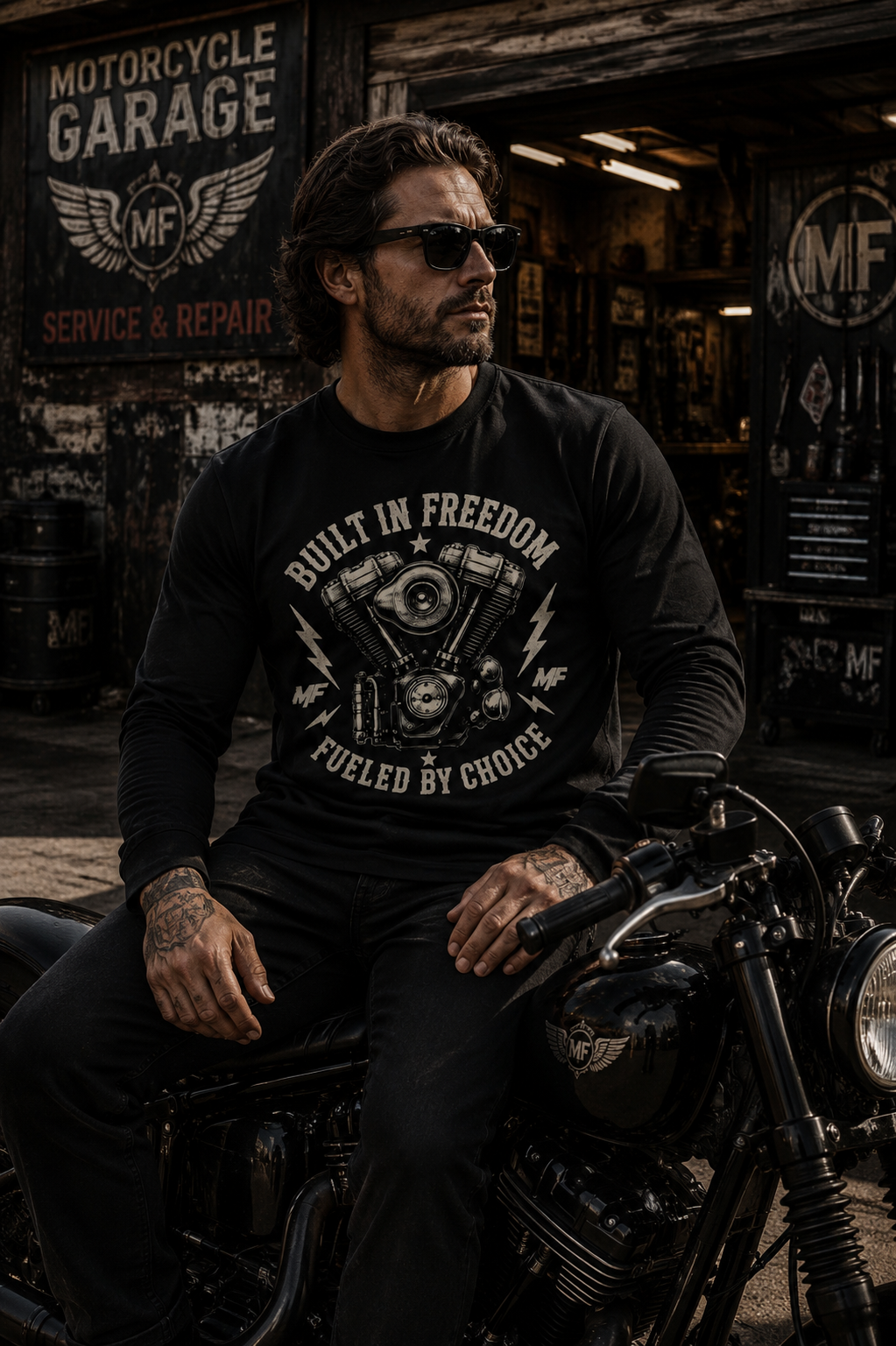 Built in Freedom Fueled by Choice V-Twin Engine Long Sleeve Tee | Motorcycle Biker Shirt