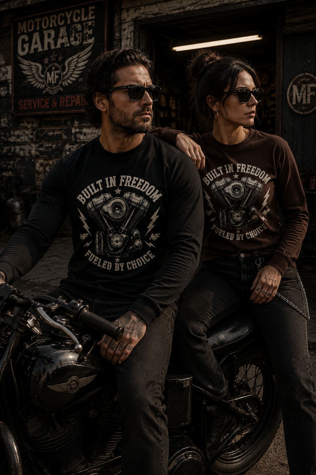 Built in Freedom Fueled by Choice V-Twin Engine Long Sleeve Tee | Motorcycle Biker Shirt
