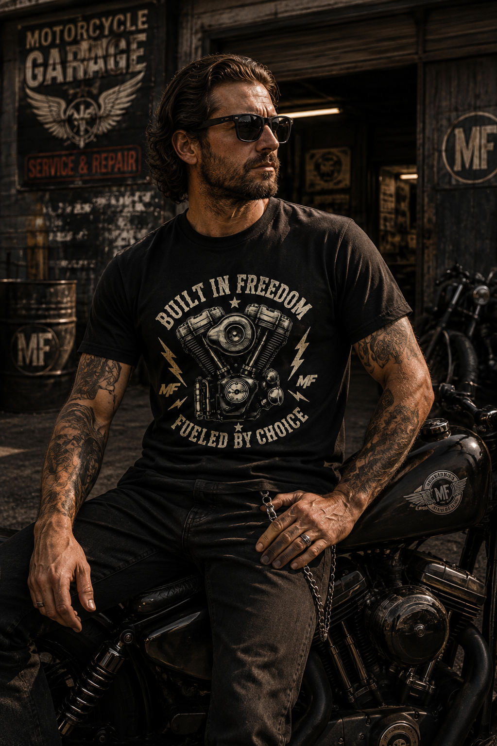 Built in Freedom Fuelled by Choice Motorcycle Engine Tee | Biker Shirt, Vintage Motor V-Twin Design