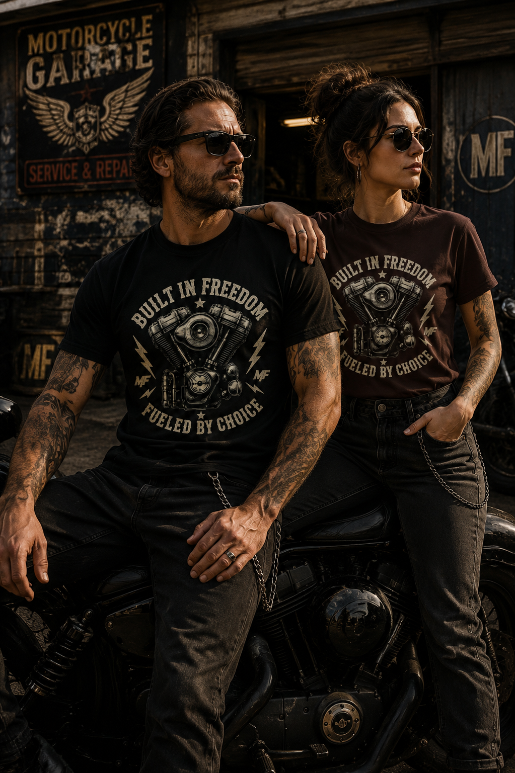 Built in Freedom Fuelled by Choice Motorcycle Engine Tee | Biker Shirt, Vintage Motor V-Twin Design