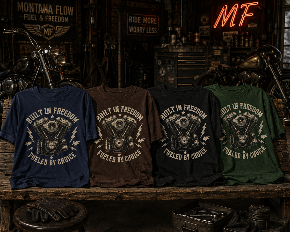 Built in Freedom Fuelled by Choice Motorcycle Engine Tee | Biker Shirt, Vintage Motor V-Twin Design