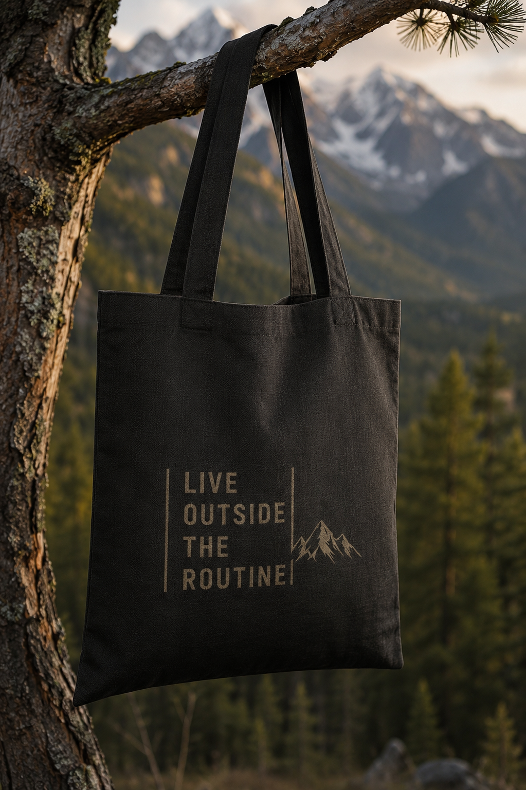 Live Outside The Routine Tote Bag | Mountain Adventure Tote | Outdoor Travel Bag