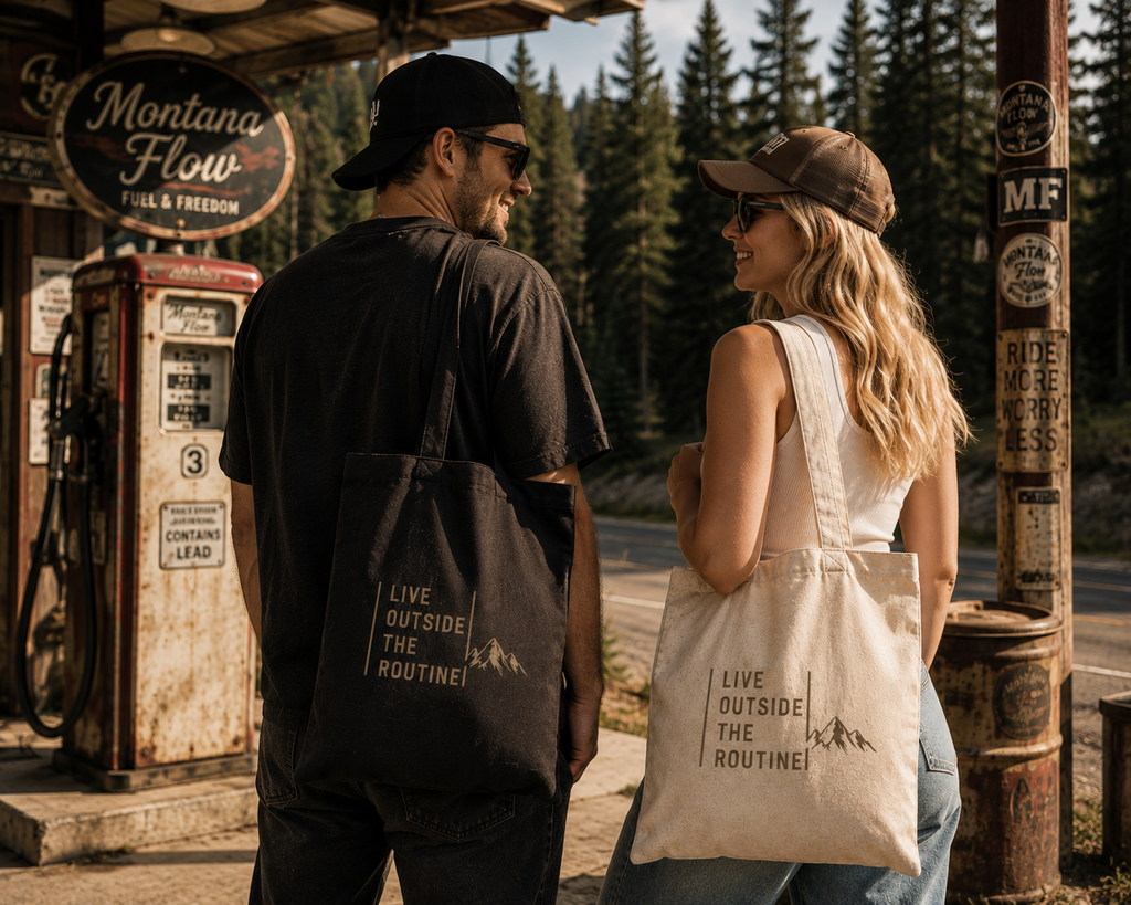 Live Outside The Routine Tote Bag | Mountain Adventure Tote | Outdoor Travel Bag