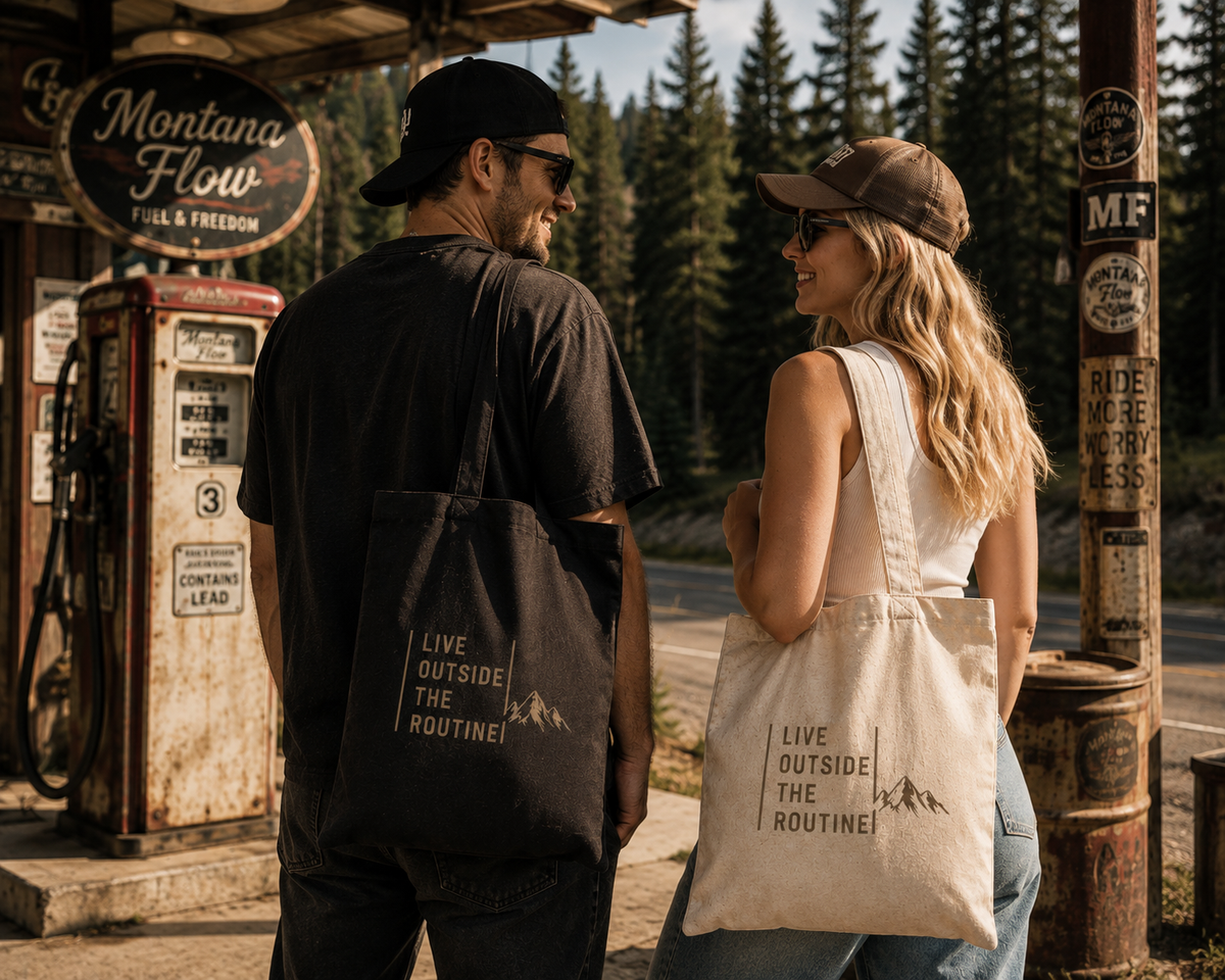 Live Outside The Routine Tote Bag | Mountain Adventure Tote | Outdoor Travel Bag