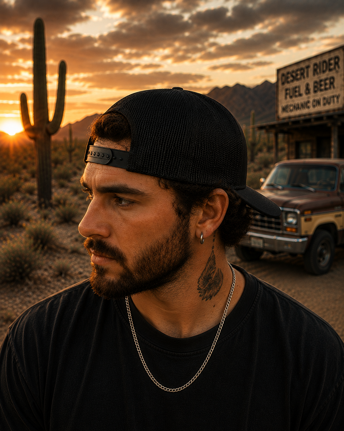 Desert Cactus Trucker Cap, Southwestern Western Hat, Retro Cactus Hat