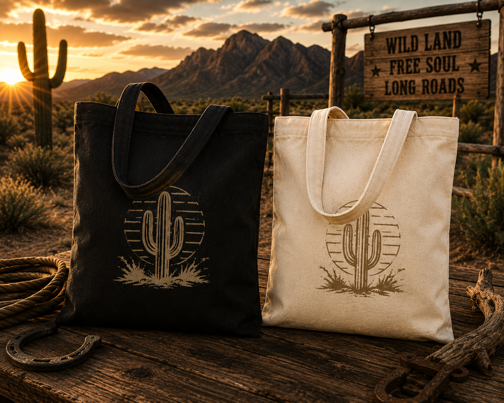 Cactus Western Tote Bag | Southwestern Desert Canvas Shopper