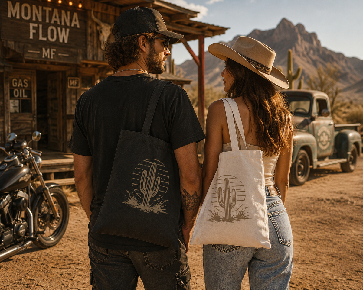 Cactus Western Tote Bag | Southwestern Desert Canvas Shopper