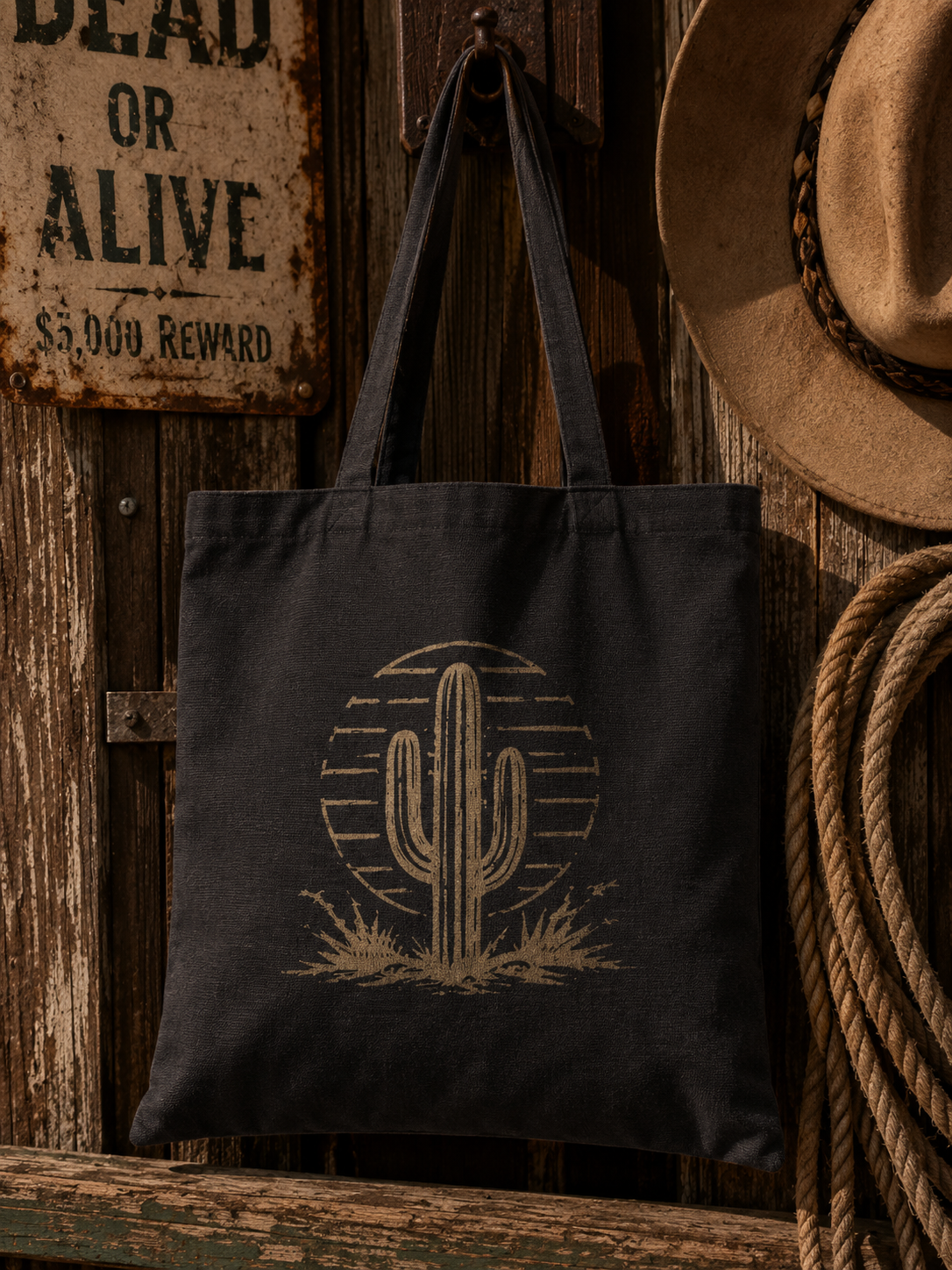 Cactus Western Tote Bag | Southwestern Desert Canvas Shopper