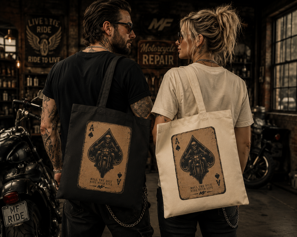 Ace of Spades Biker Tote Bag, Vintage Motorcycle Rider Graphic, Motorcycle Gift