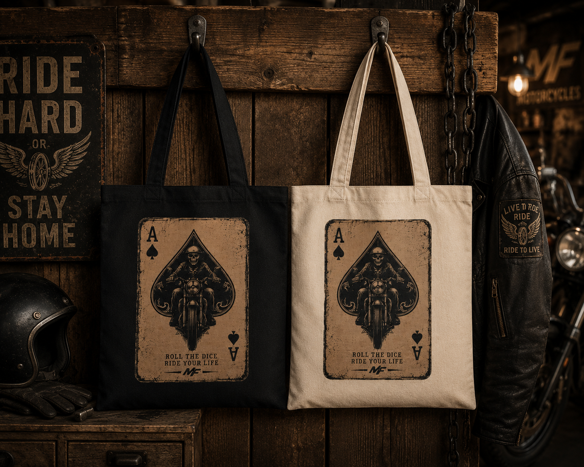 Ace of Spades Biker Tote Bag, Vintage Motorcycle Rider Graphic, Motorcycle Gift