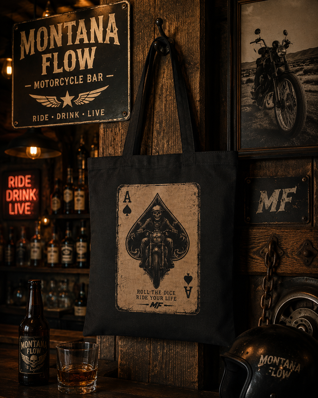 Ace of Spades Biker Tote Bag, Vintage Motorcycle Rider Graphic, Motorcycle Gift