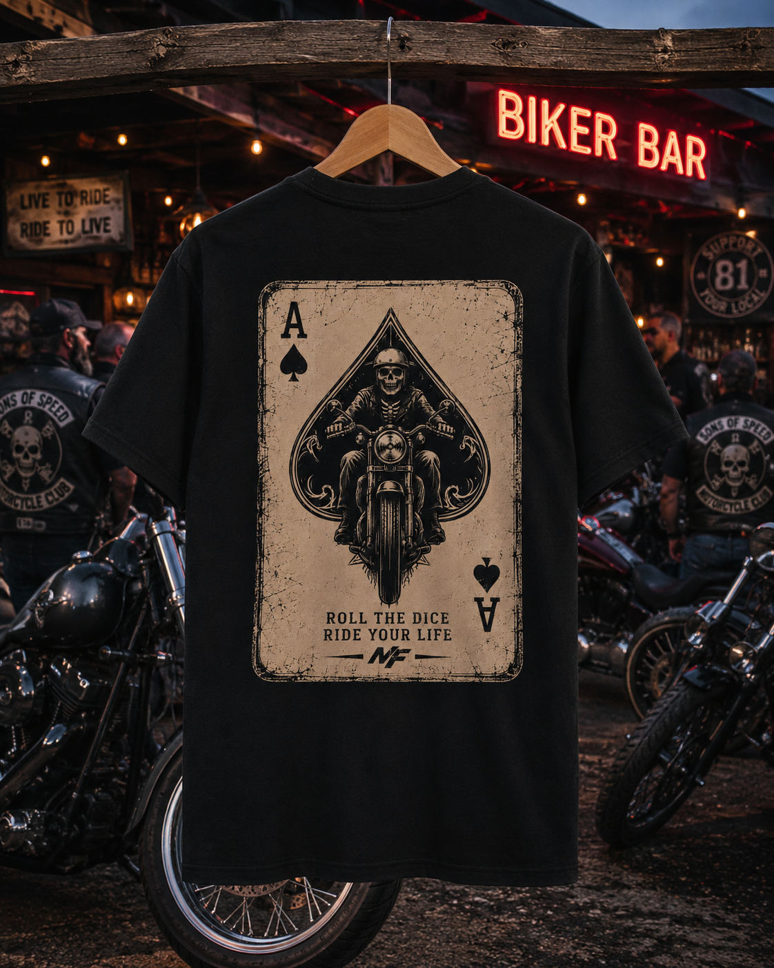 Ace of Spades Biker T-Shirt, Vintage Motorcycle Rider Tee, Skull Playing Card Graphic Shirt