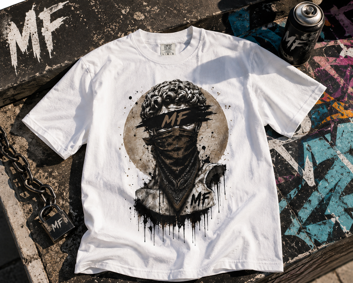 T-shirt Art Portrait Masqué | Illustration Bandana Grunge. Logo MF.