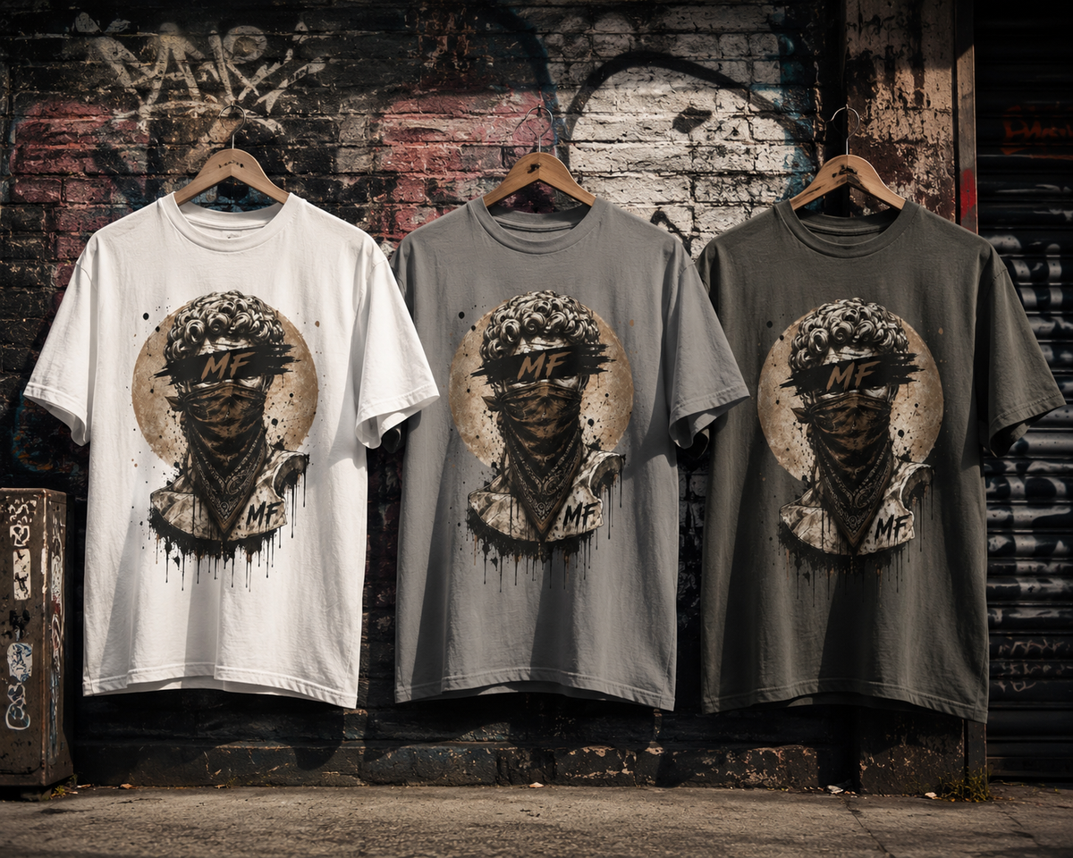 T-shirt Art Portrait Masqué | Illustration Bandana Grunge. Logo MF.
