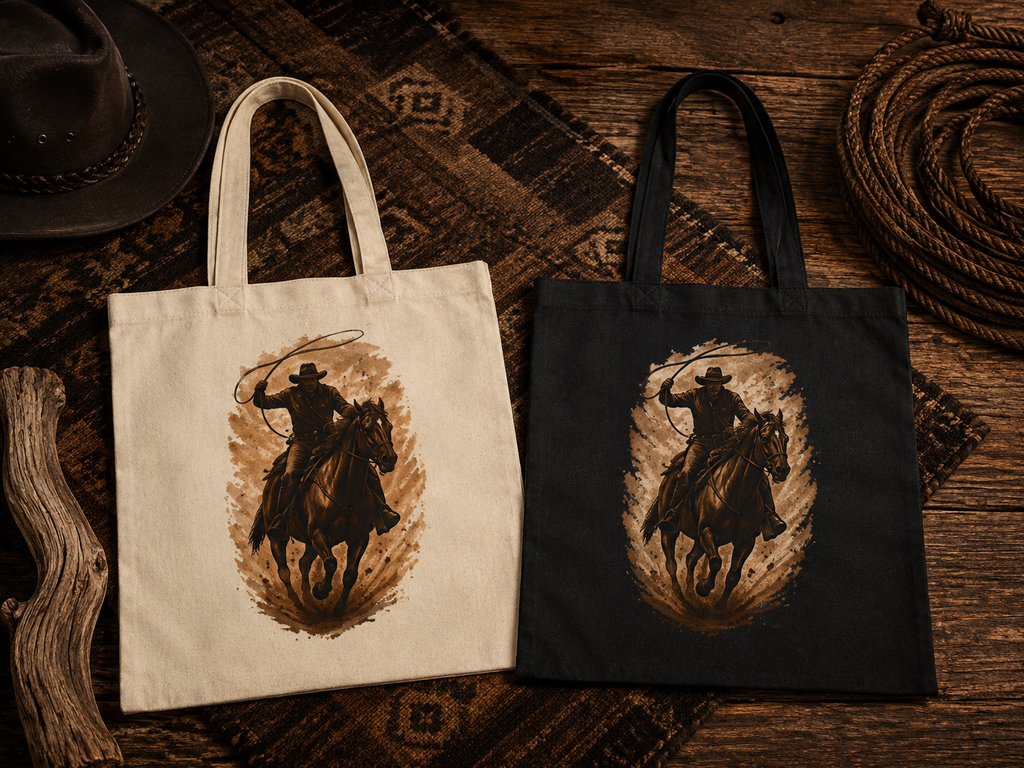 Cowboy Horse Tote Bag | Western Ranch Canvas Bag | Rustic Equestrian Gift