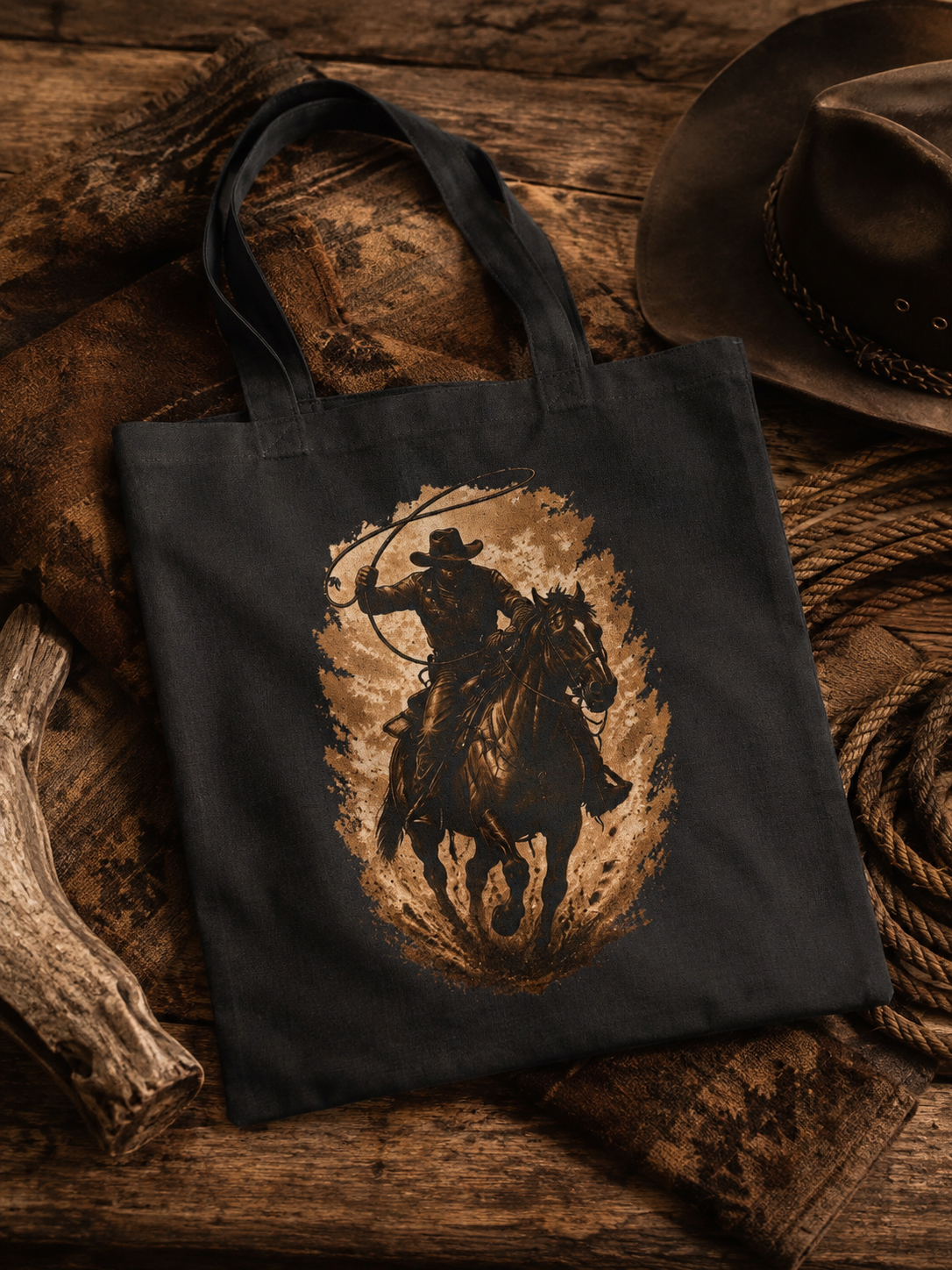 Cowboy Horse Tote Bag | Western Ranch Canvas Bag | Rustic Equestrian Gift