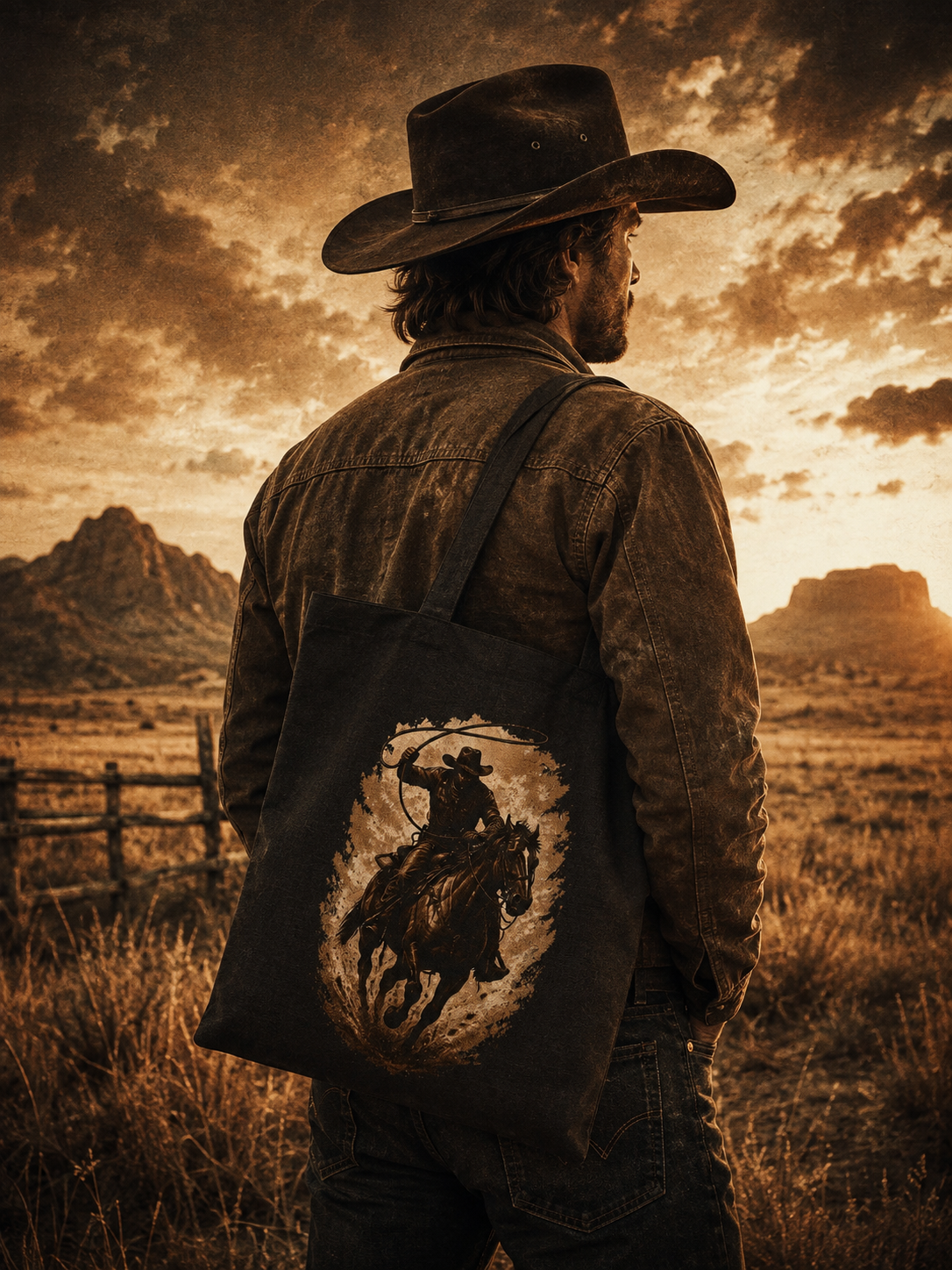 Cowboy Horse Tote Bag | Western Ranch Canvas Bag | Rustic Equestrian Gift