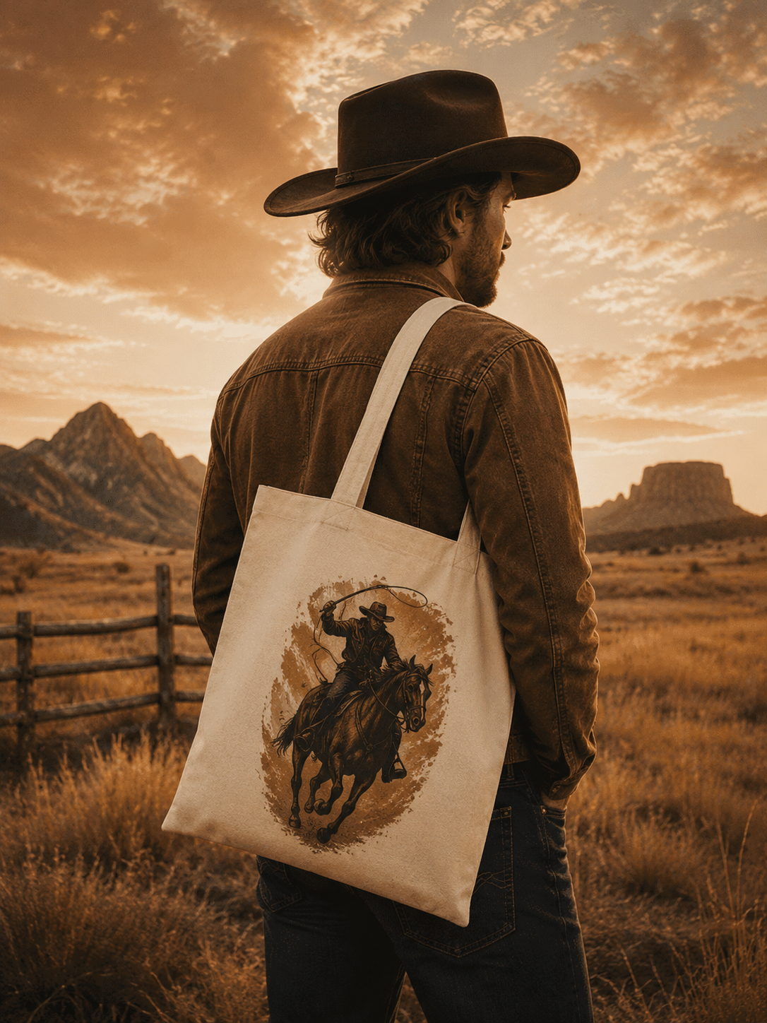 Cowboy Horse Tote Bag | Western Ranch Canvas Bag | Rustic Equestrian Gift