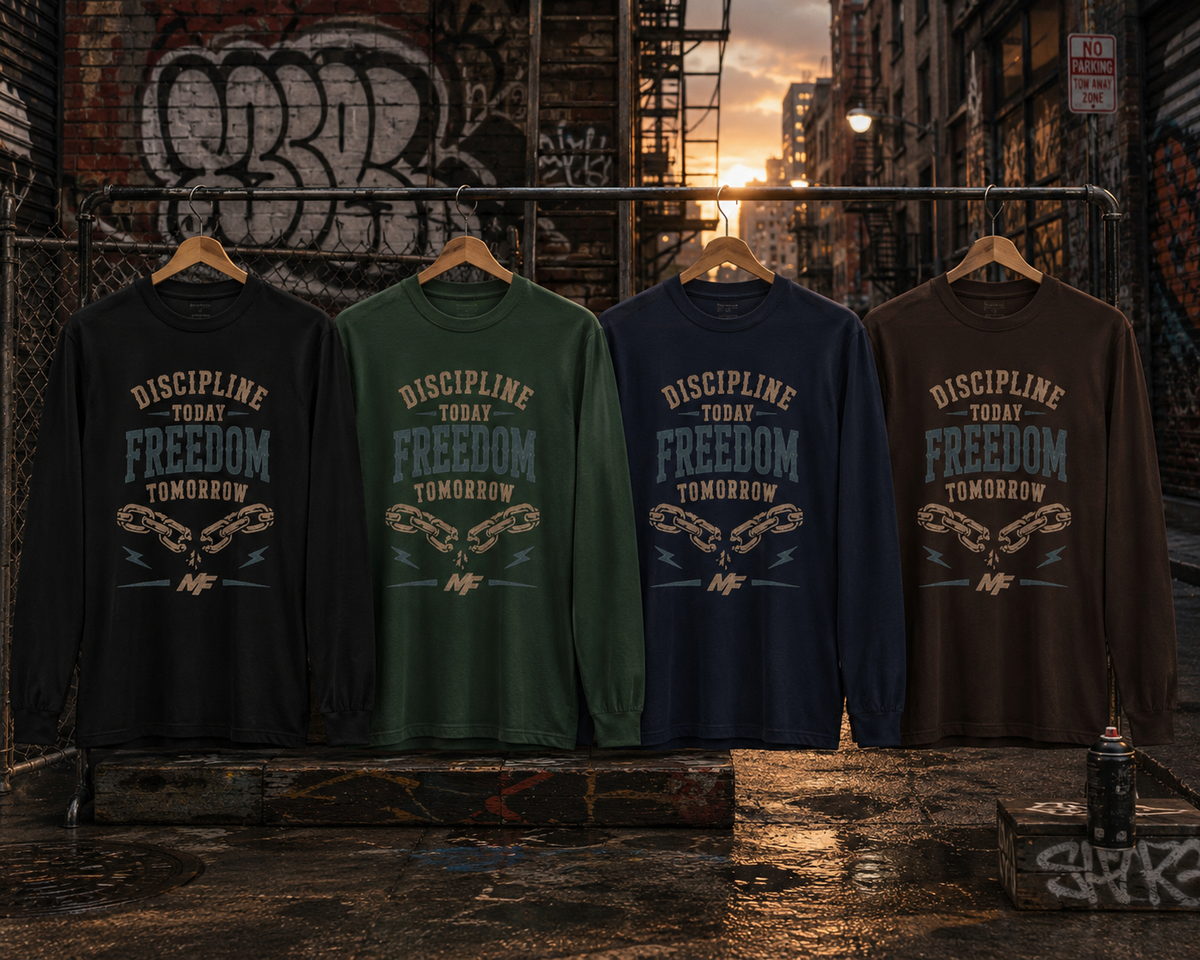 Discipline Today Freedom Tomorrow long sleeve tee | broken chains graphic