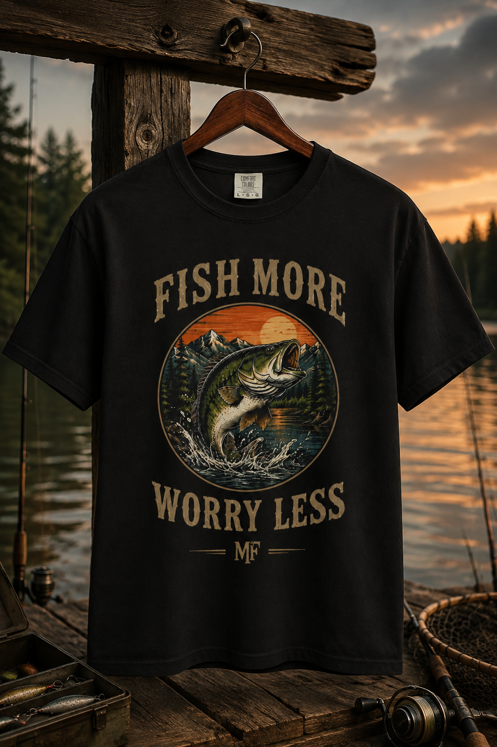 Fish More Worry Less T-shirt | Largemouth Bass Vintage Outdoors Tee