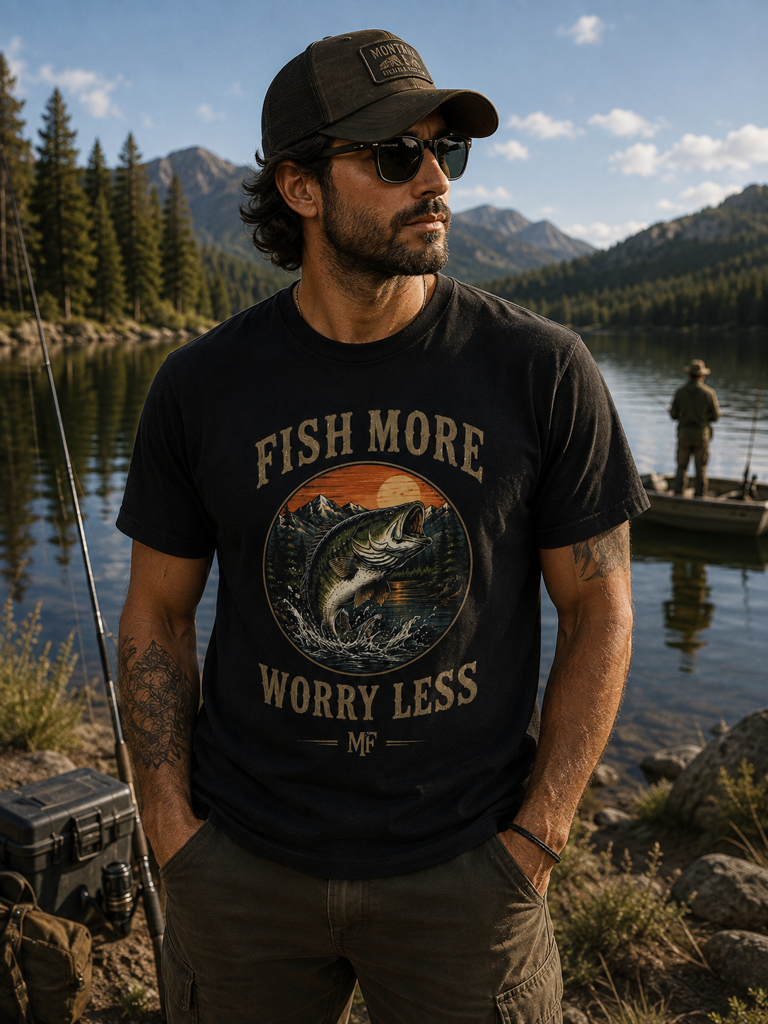 Fish More Worry Less T-shirt | Largemouth Bass Vintage Outdoors Tee