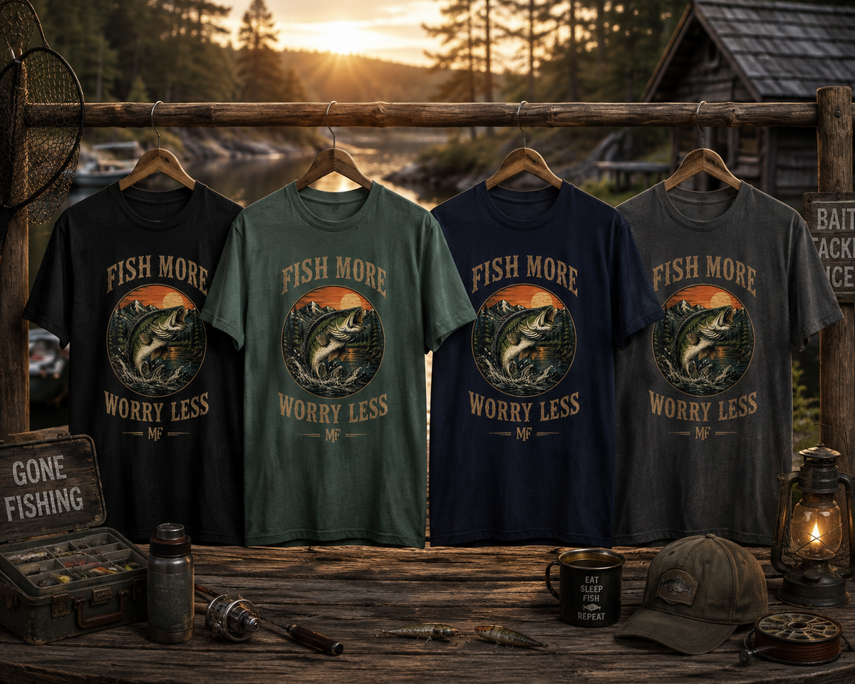 Fish More Worry Less T-shirt | Largemouth Bass Vintage Outdoors Tee