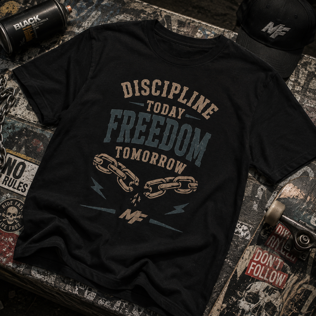 Discipline Today Freedom Tomorrow T-Shirt | Broken Chains Motivational Graphic Tee