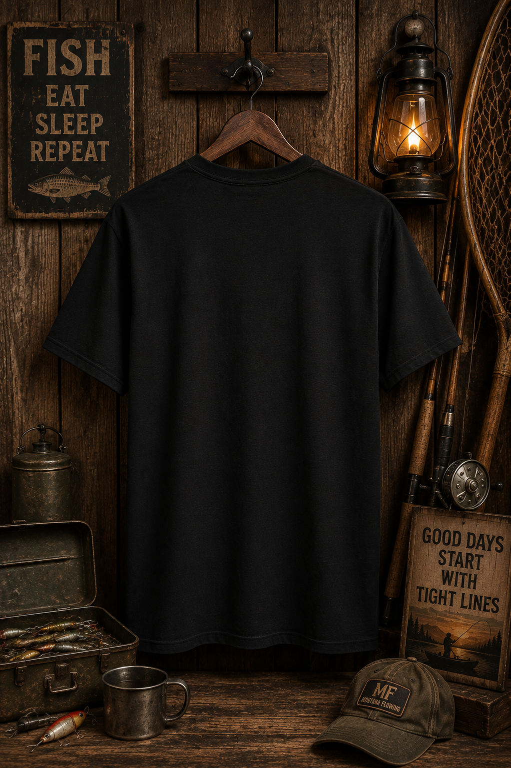 Good Days Start With Tight Lines T-Shirt | Mountain River Fishing Graphic Tee