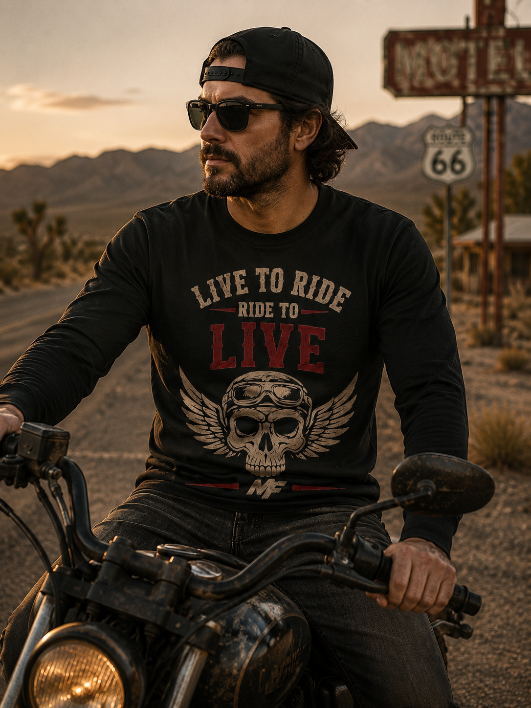 Live to Ride Skull Tee | Vintage Biker Graphic Long Sleeve Shirt