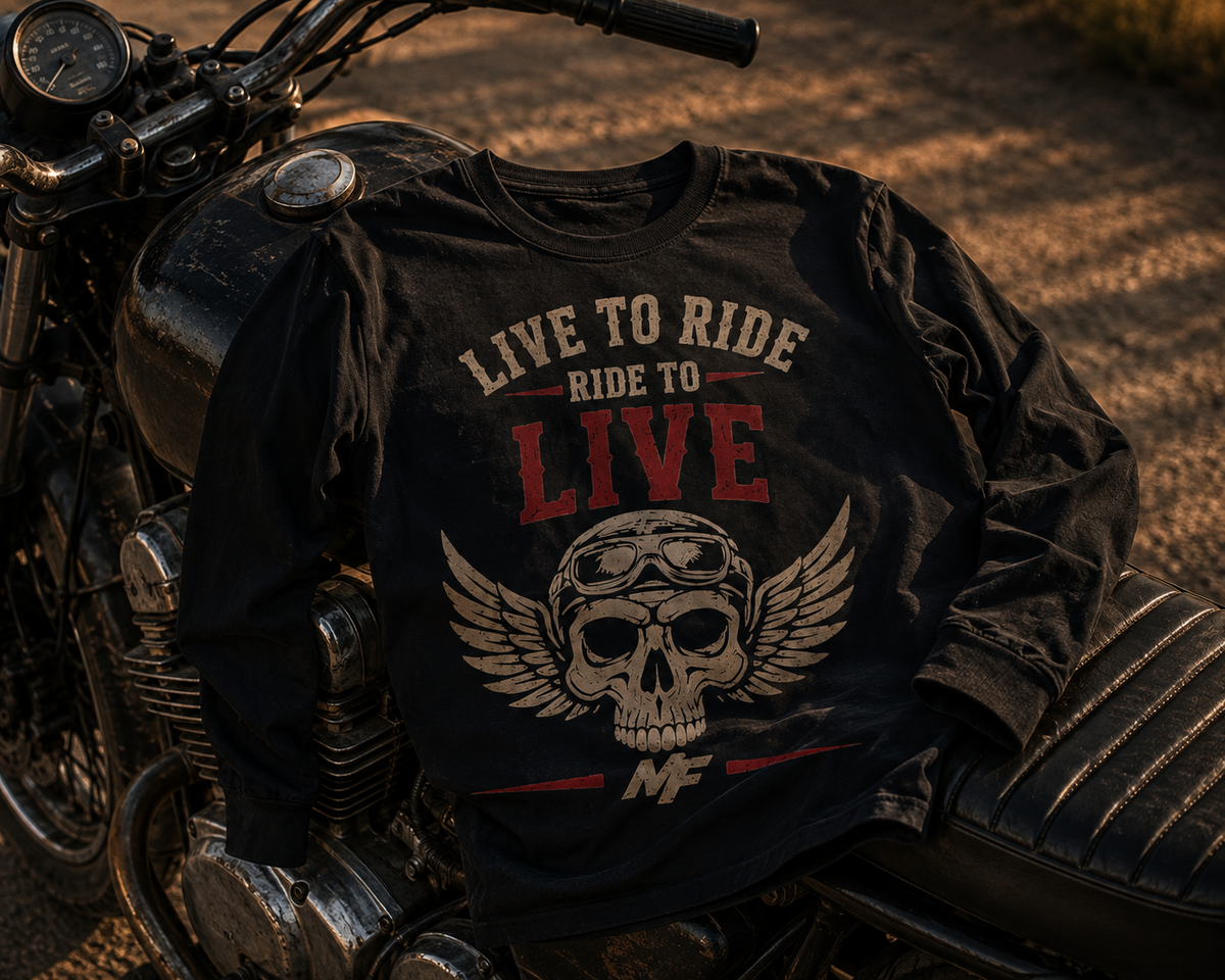 Live to Ride Skull Tee | Vintage Biker Graphic Long Sleeve Shirt