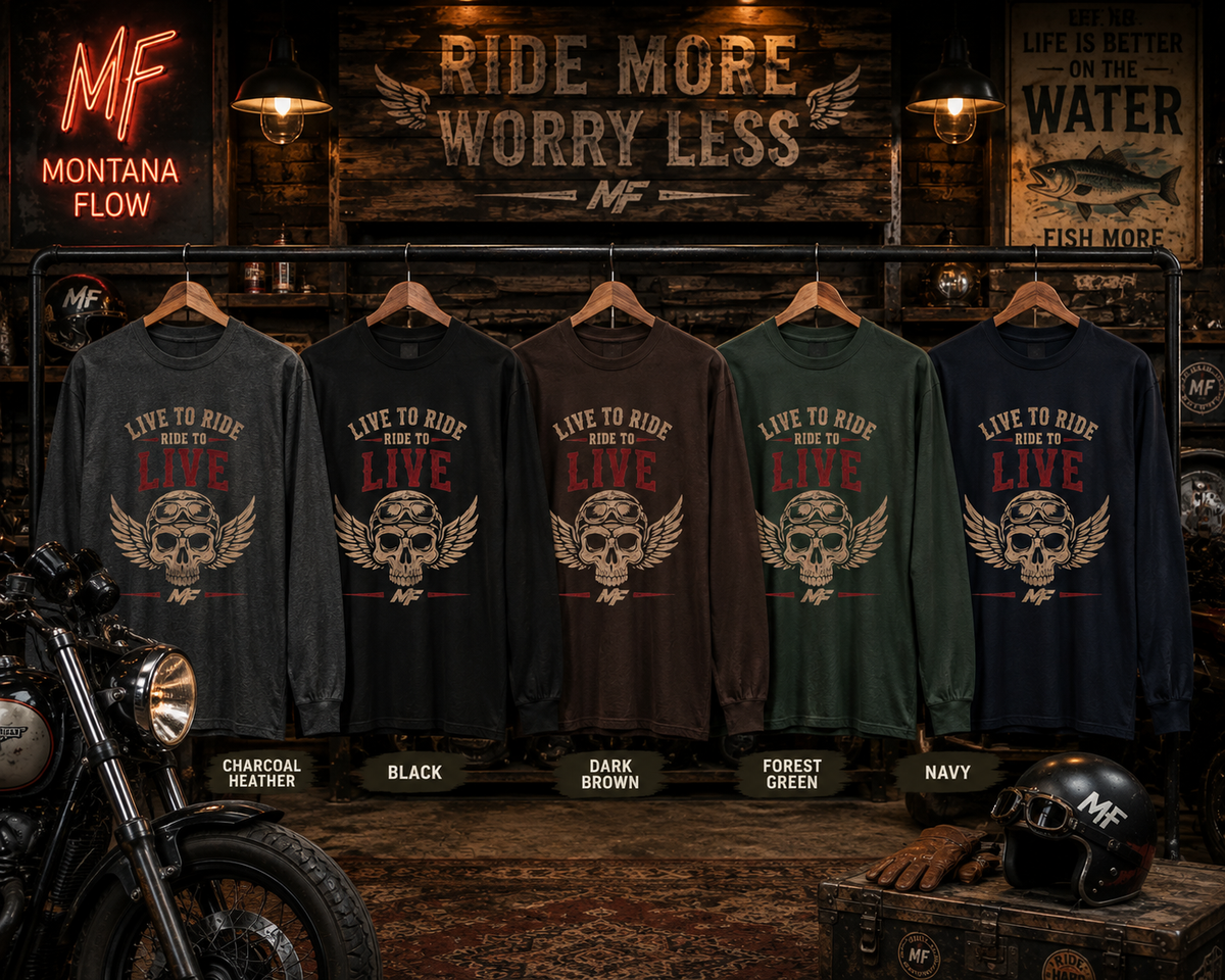 Live to Ride Skull Tee | Vintage Biker Graphic Long Sleeve Shirt