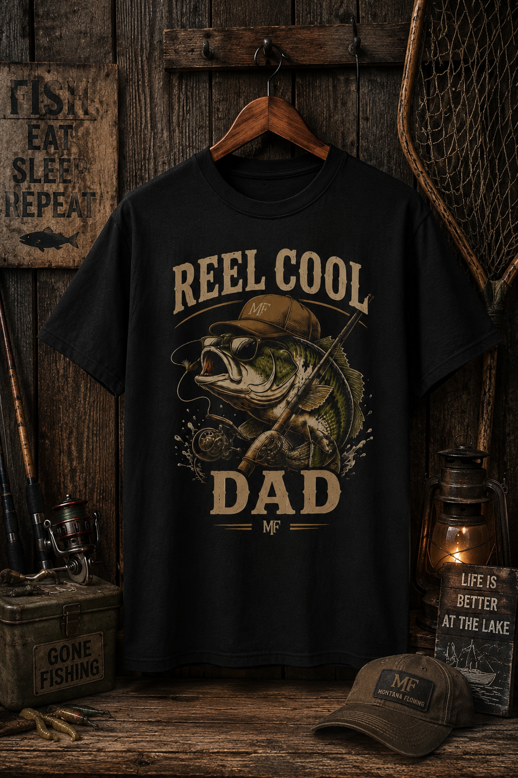 T-shirt à motif pêche « Reel Cool Dad » | t-shirt pour papa pêcheur de bar