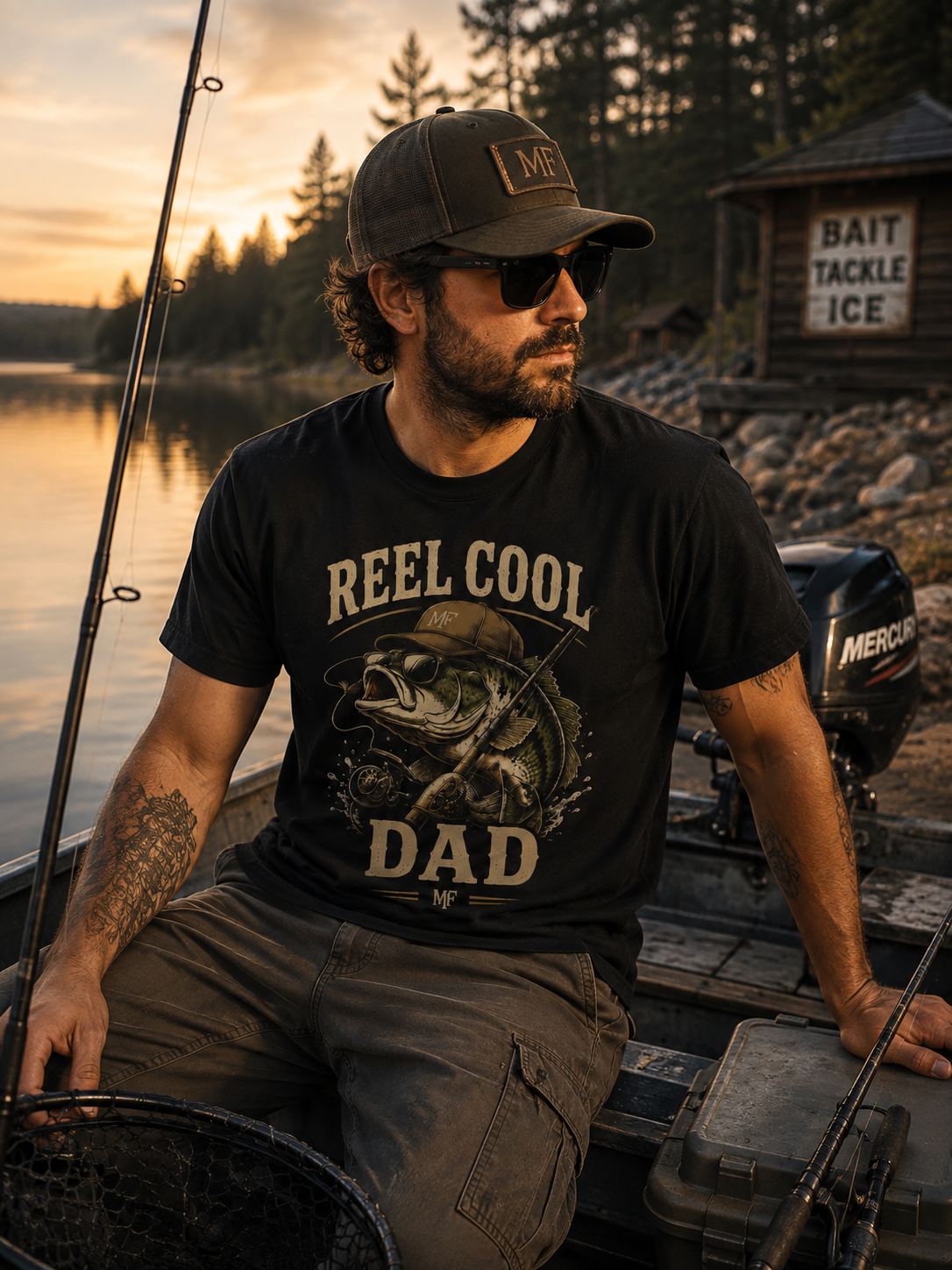 T-shirt à motif pêche « Reel Cool Dad » | t-shirt pour papa pêcheur de bar