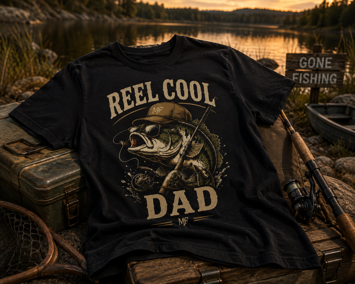 T-shirt à motif pêche « Reel Cool Dad » | t-shirt pour papa pêcheur de bar