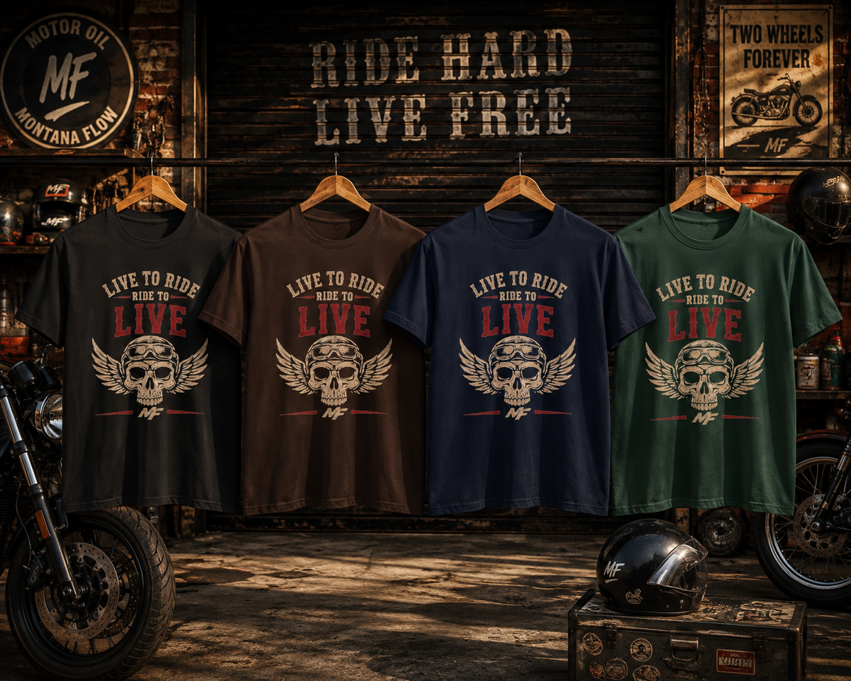 T-shirt de motard Live to Ride | T-shirt graphique avec tête de mort ailée