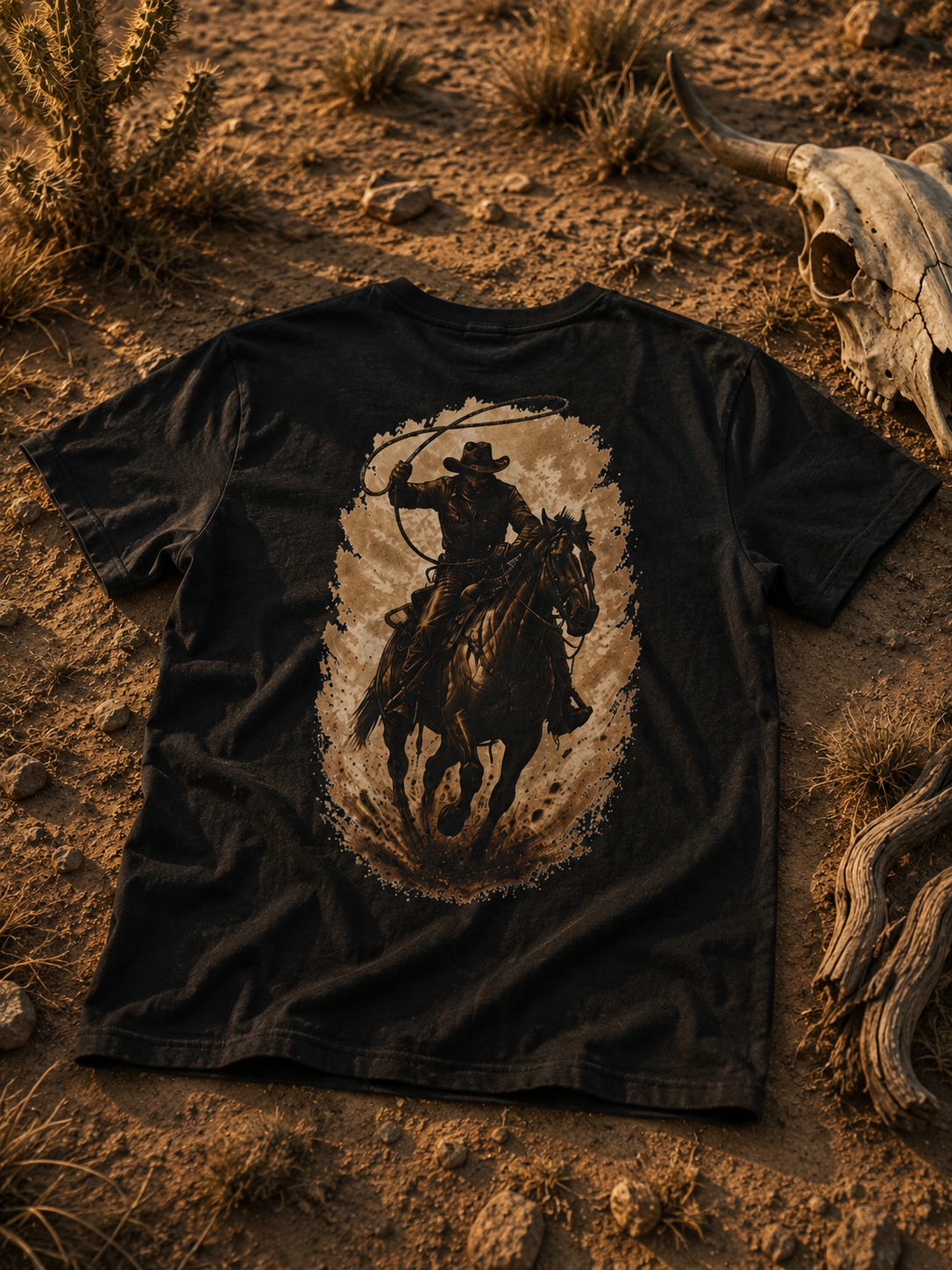 Cowboy Riding Horse T-Shirt | Western Rodeo Cowboy Tee, Lasso Graphic Shirt