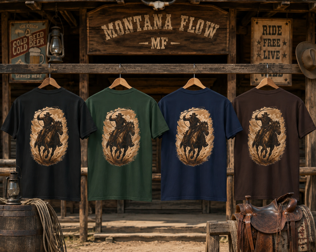 Cowboy Riding Horse T-Shirt | Western Rodeo Cowboy Tee, Lasso Graphic Shirt