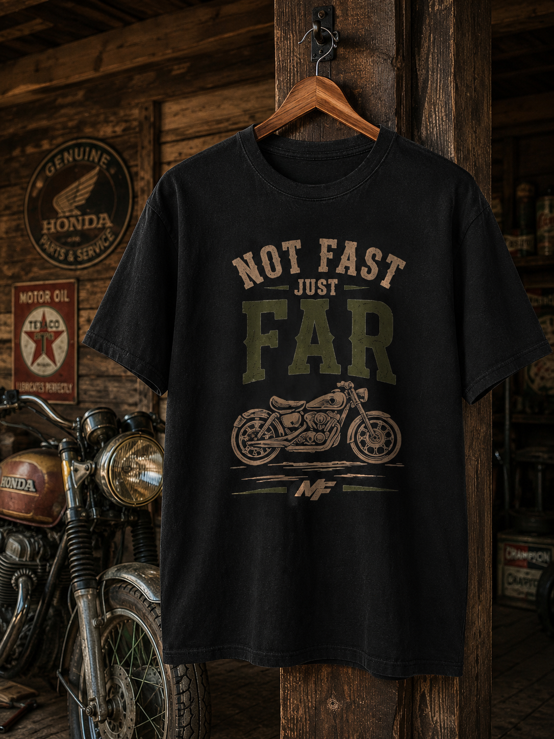T-shirt moto Not Fast Just Far | Haut avec motif de moto vintage