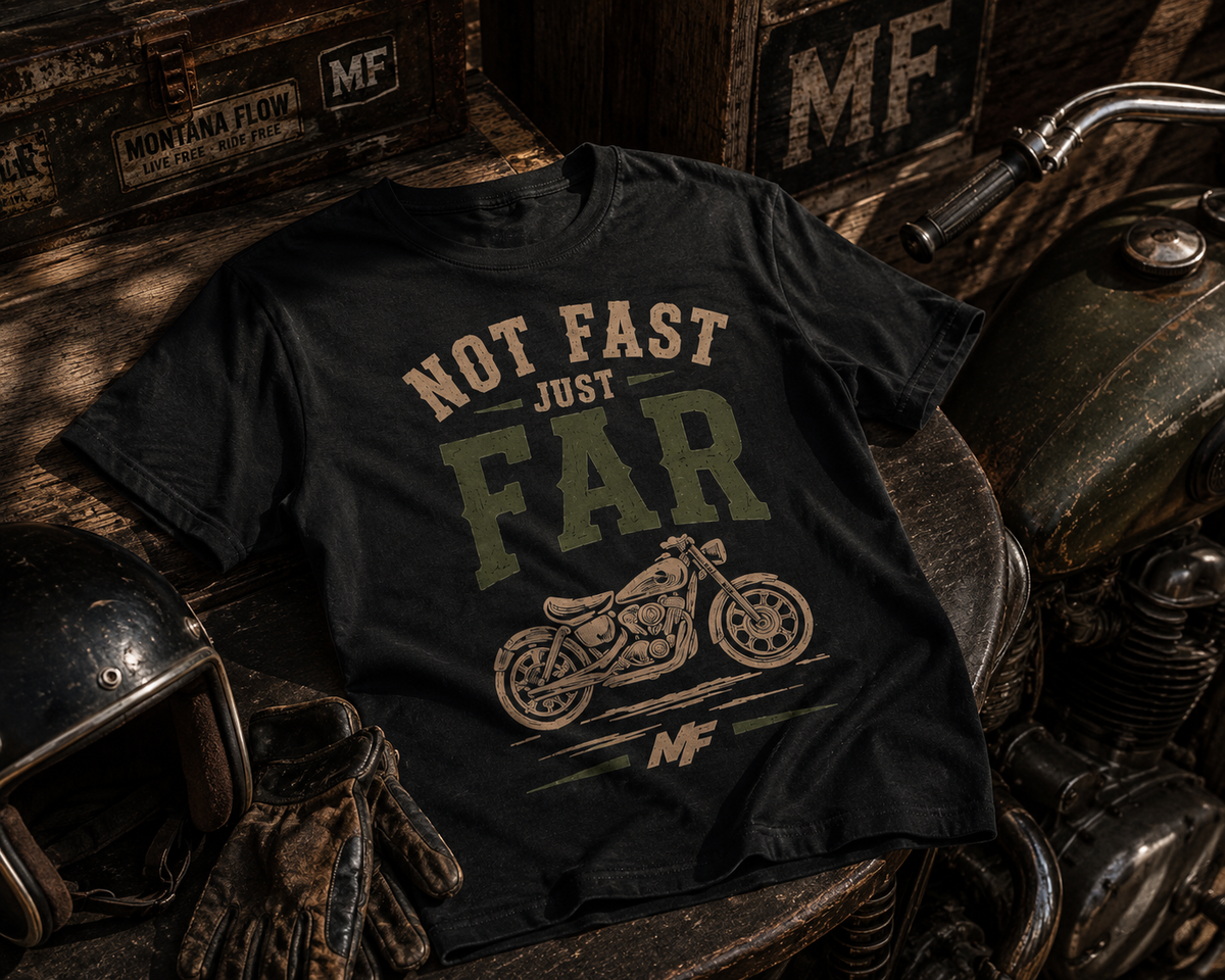 T-shirt moto Not Fast Just Far | Haut avec motif de moto vintage