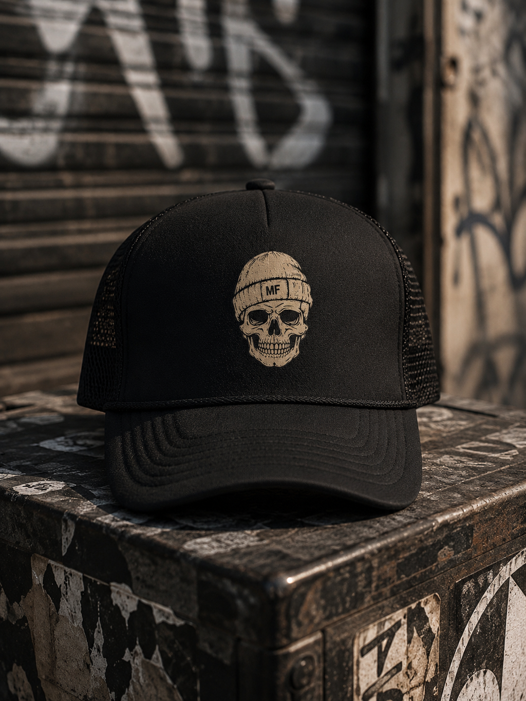 Casquette trucker en mousse avec motif tête de mort | Casquette streetwear vintage