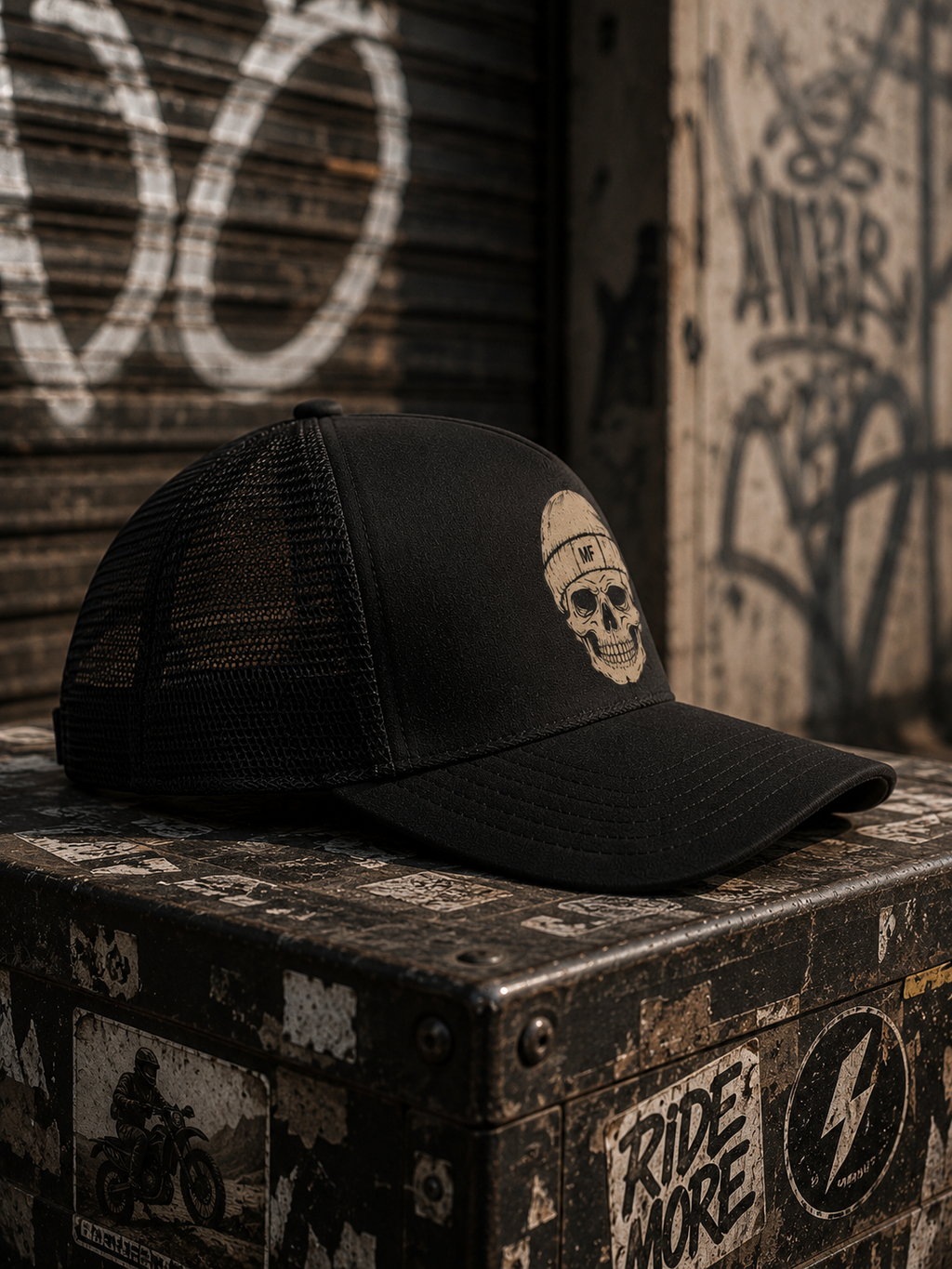 Casquette trucker en mousse avec motif tête de mort | Casquette streetwear vintage