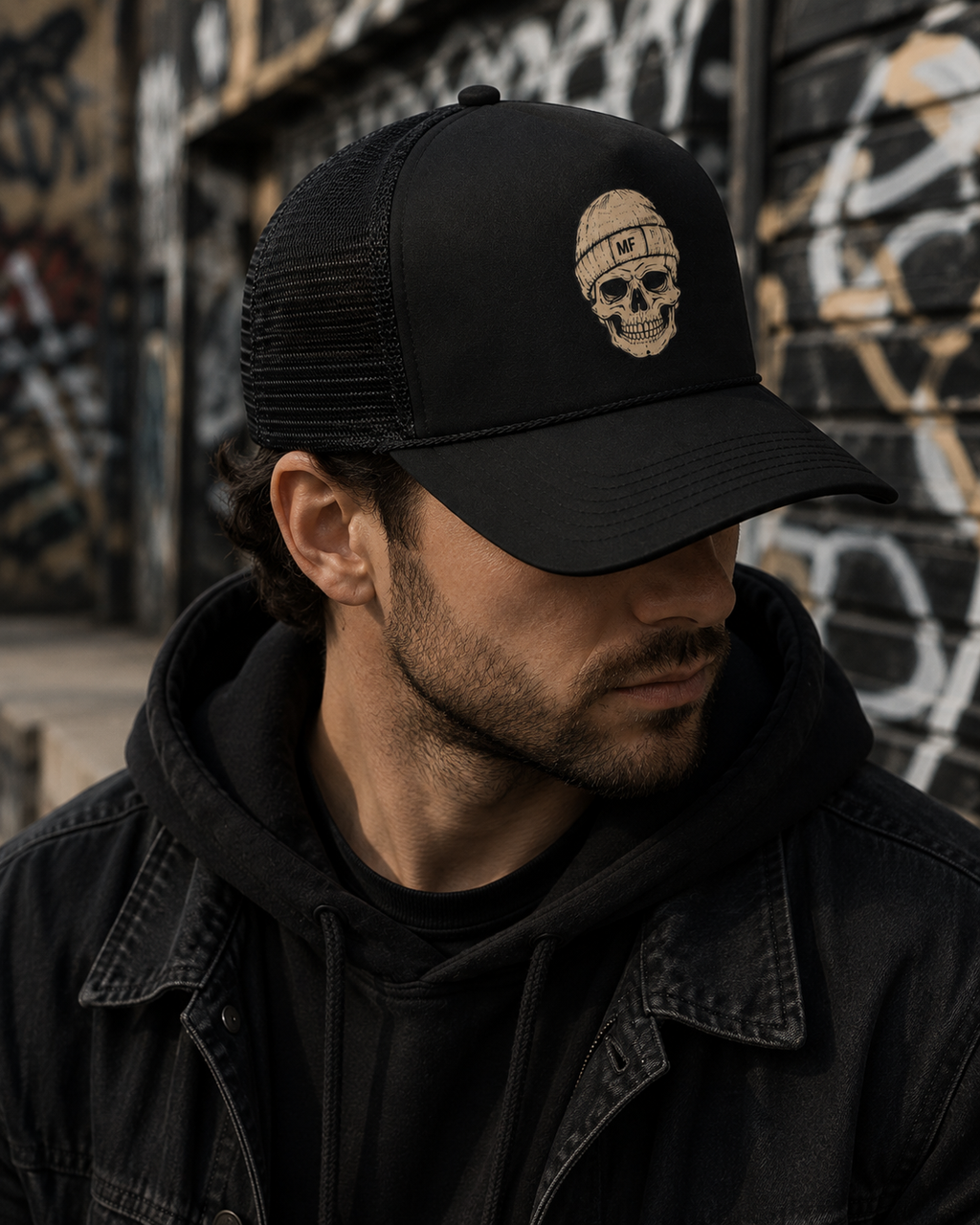 Casquette trucker en mousse avec motif tête de mort | Casquette streetwear vintage